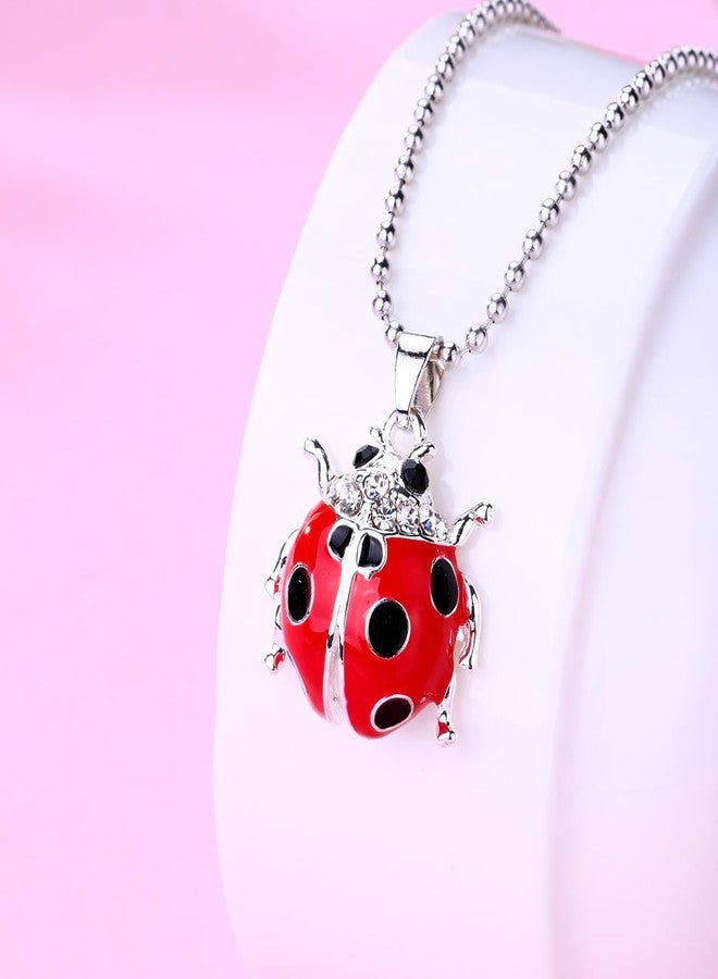 Cykdohy Cute Red Ladybug Pendant Necklace for Women Dainty Beetle CZ Charm Choker Fashion Lovely Animal Funny Coccinella Septempunctata Beaded Chain Necklaces Jewelry Birthday Halloween Party Gifts - Image 2